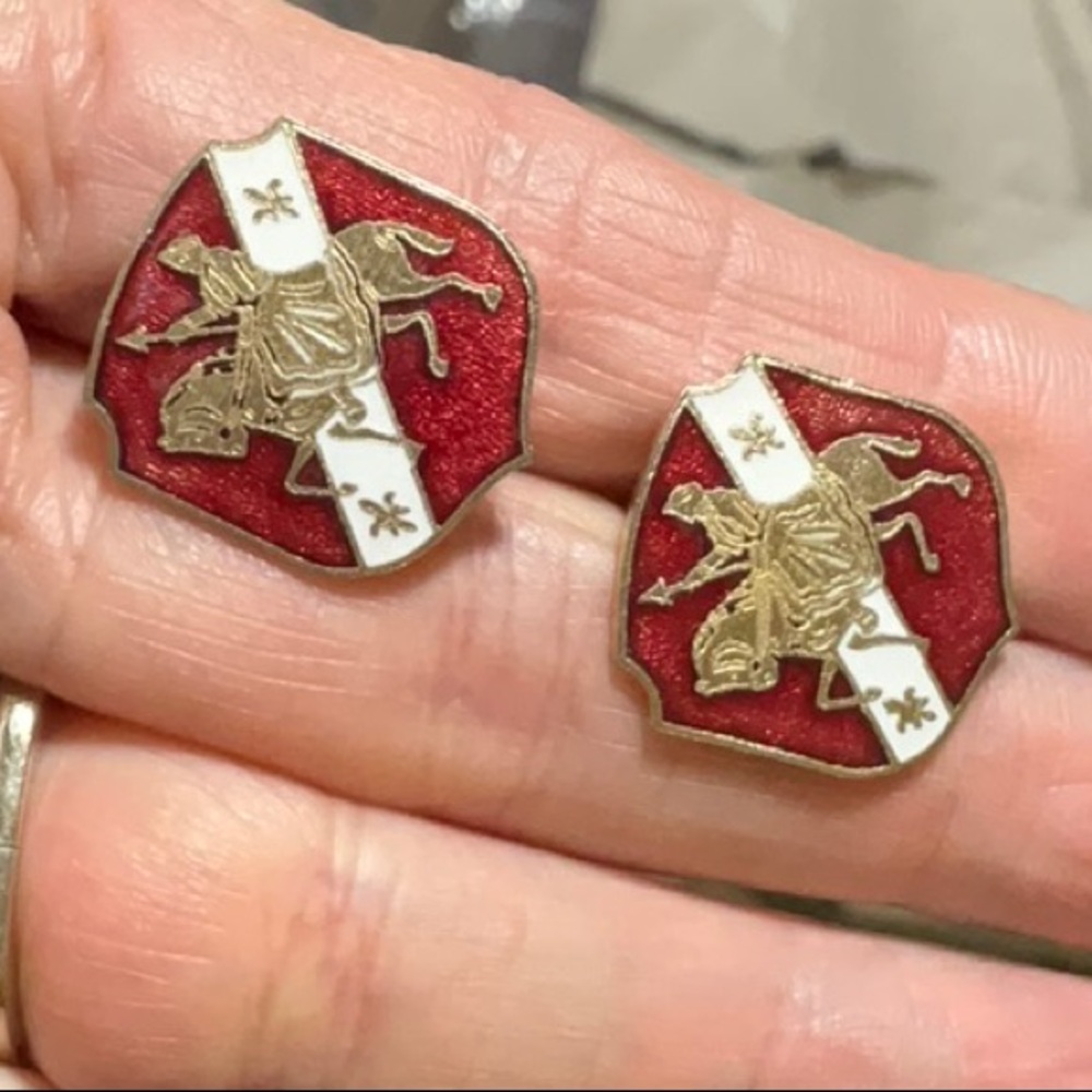 Coat of Arms Duke of York Red and Gold Enamel Shield Clip Earrings Vintage